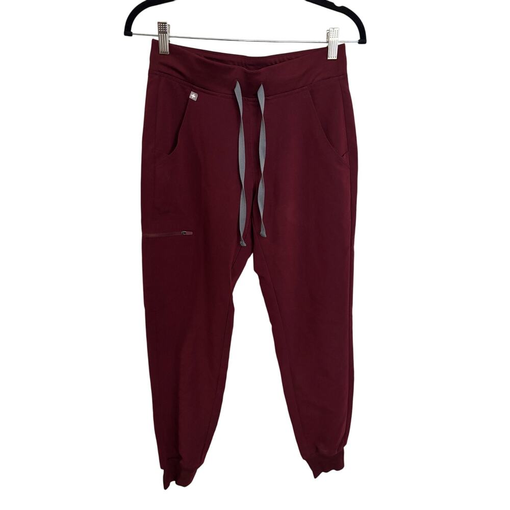 Figs Scrub Pants Womens XS Zamora Jogger Burgundy Wine Red Elastic Cuffs